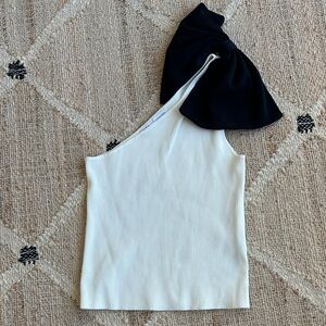 Zara White One-Shoulder Top with Black Bow